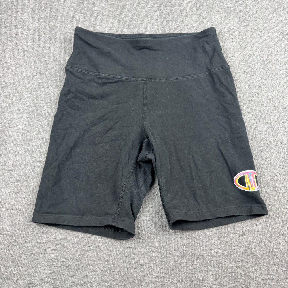 Champion Women's S Small Black High Waisted Bike Shorts Multi-Color Logo M882G